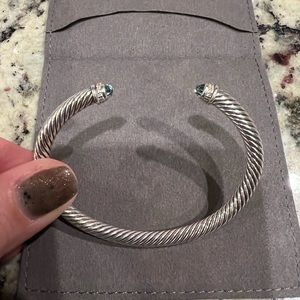 David Yurman 5mm Silver Cable bracelet with Blue Topaz and Pave Diamonds